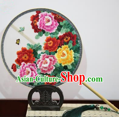 Traditional Chinese Crafts Palace Fans Embroidered Peony Flowers Fans Ancient Silk Fan for Women