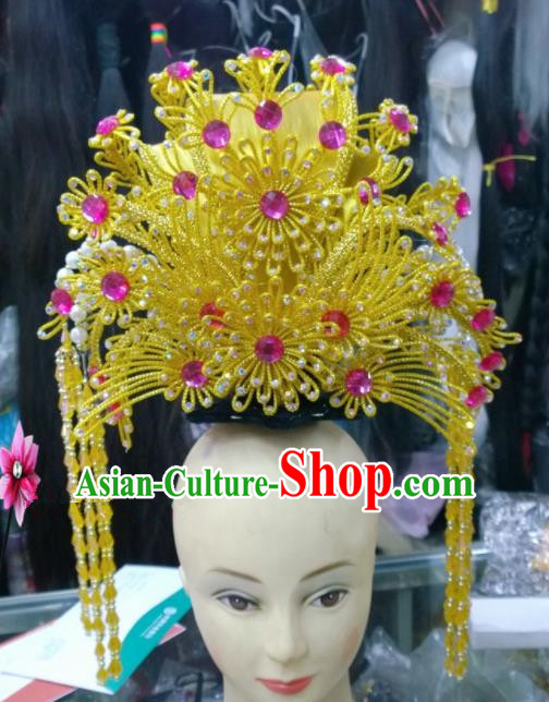 Chinese Classical Queen Hair Accessories Traditional Ancient Beijing Opera Golden Phoenix Coronet for Women