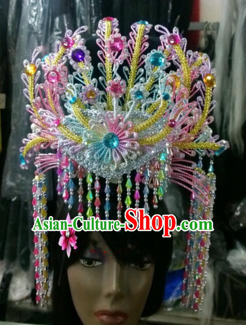 Chinese Classical Princess Hair Accessories Traditional Ancient Beijing Opera Colorful Phoenix Coronet for Women