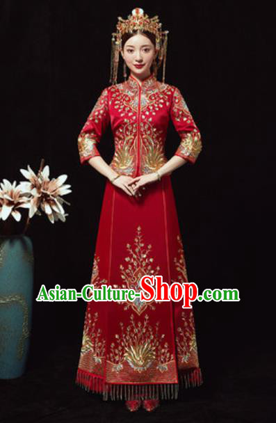 Chinese Traditional Wedding Costumes Xiuhe Suits Ancient Bride Embroidered Dress for Women