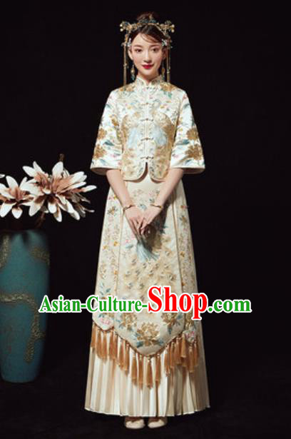 Chinese Traditional Wedding Costumes White Xiuhe Suits Ancient Bride Embroidered Dress for Women