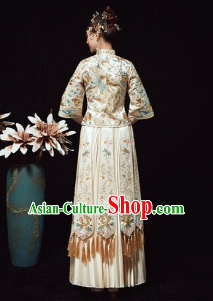 Chinese Traditional Wedding Costumes White Xiuhe Suits Ancient Bride Embroidered Dress for Women