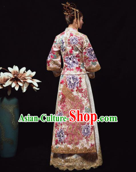 Chinese Traditional Wedding Costumes Embroidered Peacock Xiuhe Suits Ancient Bride Dress for Women