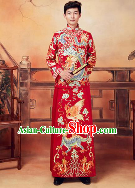 Chinese Traditional Wedding Embroidered Dragon Costumes Ancient Bridegroom Toast Clothing for Men