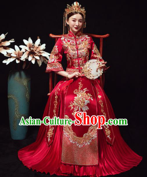 Traditional Chinese Wedding Costumes Embroidered Xiuhe Suits Ancient Bride Dress for Women