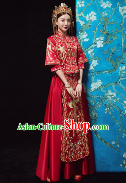 Traditional Chinese Wedding Embroidered Costumes Xiuhe Suits Ancient Bride Dress for Women