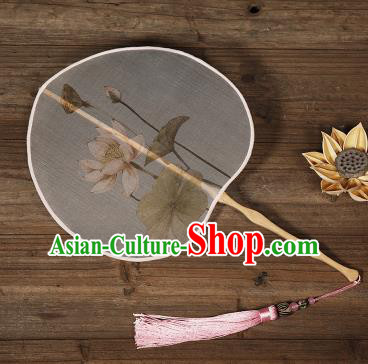 Traditional Chinese Crafts Palace Fans Hand Painting Lotus Fans Ancient Silk Fan for Women