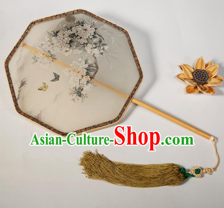 Chinese Traditional Hanfu Palace Fans Hand Painting Orchid Fans Ancient Silk Round Fan for Women