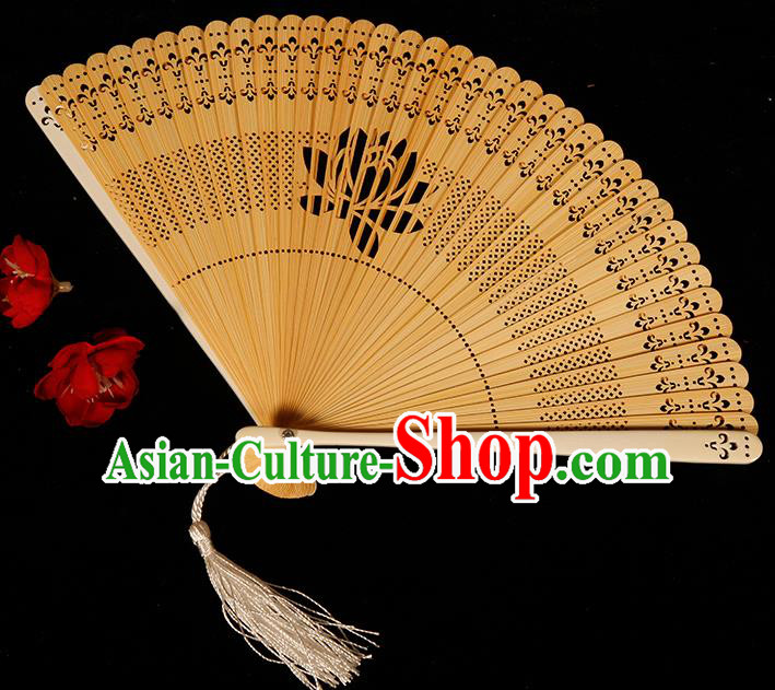 Chinese Traditional Crafts Bamboo Folding Fans Pierced Lotus Fans Accordion Fan