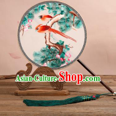 Chinese Traditional Palace Fans Embroidered Birds Fans Ancient Hanfu Silk Fan for Women