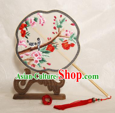 Chinese Traditional Palace Fans Embroidered Begonia Fans Ancient Hanfu Silk Fan for Women