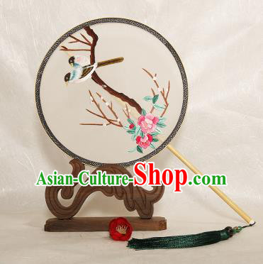 Chinese Traditional Palace Fans Embroidered Birds Round Fans Ancient Hanfu Silk Fan for Women