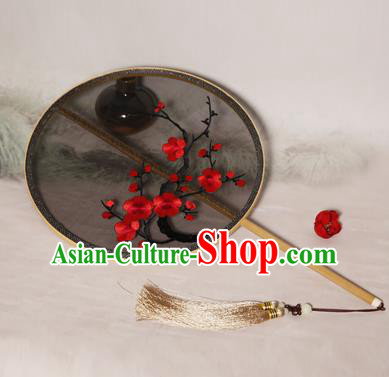 Chinese Traditional Palace Fans Hanfu Embroidered Red Plum Blossom Fans Ancient Silk Fan for Women