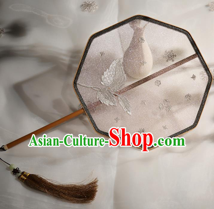 Chinese Traditional Palace Fans Hanfu Embroidered Leaf Fans Ancient Silk Fan for Women