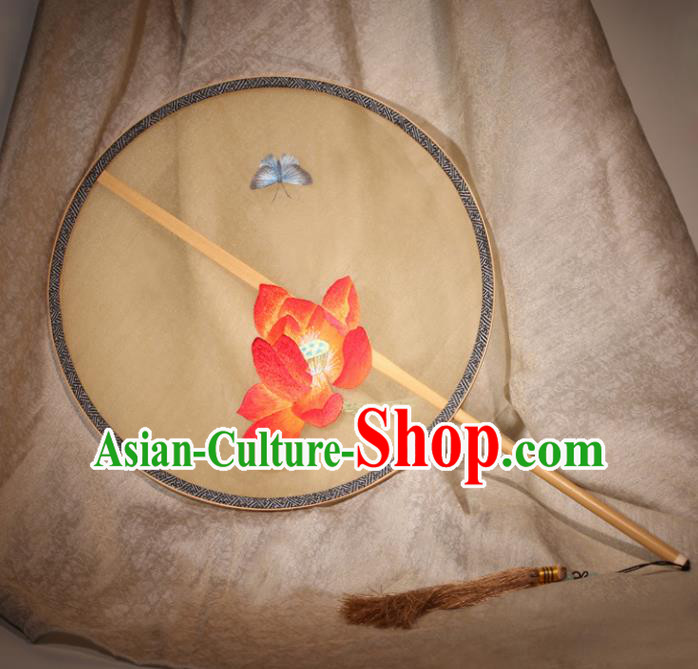 Chinese Ancient Traditional Palace Fans Hanfu Embroidered Lotus Round Fans Silk Fan for Women