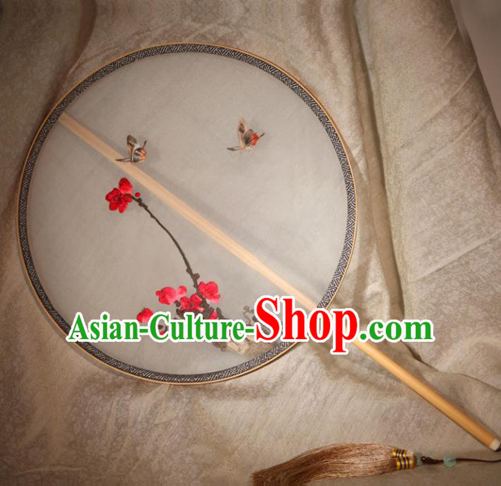 Chinese Ancient Traditional Palace Fans Hanfu Embroidered Plum Blossom Round Fans Silk Fan for Women