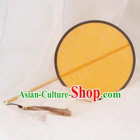 Chinese Ancient Traditional Palace Fans Princess Round Fan Hanfu Yellow Silk Fans for Women