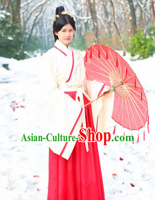 Chinese Ancient Hanfu Dress Traditional Han Dynasty Princess Embroidered Costumes for Women