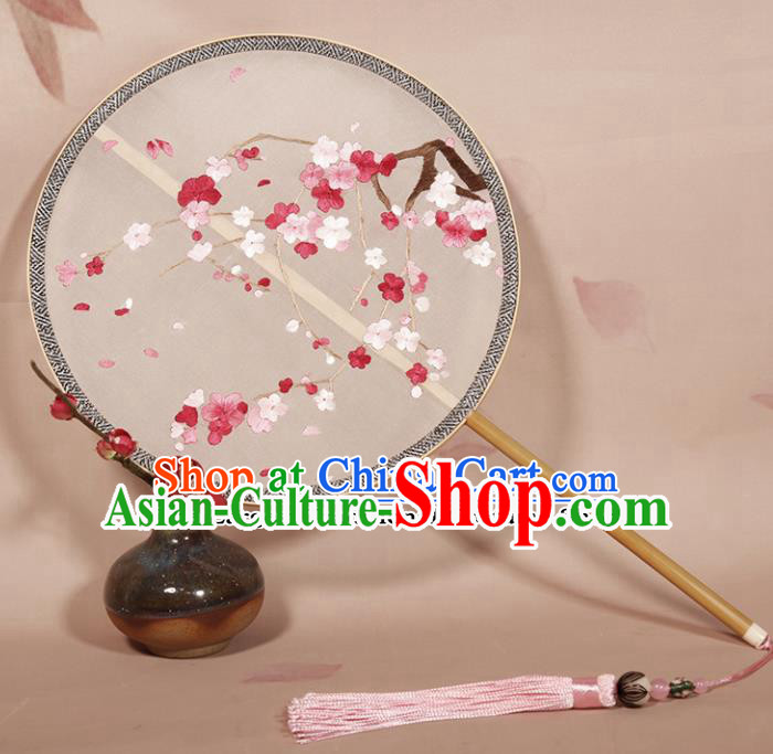 Chinese Ancient Princess Palace Fan Traditional Embroidered Plum Blossom Hanfu Silk Round Fans for Women