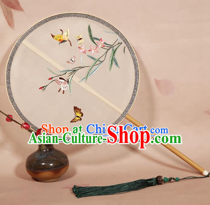 Chinese Ancient Princess Palace Fan Traditional Embroidered Orchid Hanfu Silk Round Fans for Women