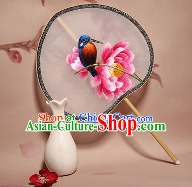 Chinese Ancient Princess Palace Fan Traditional Embroidered Lotus Hanfu Silk Round Fans for Women