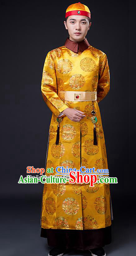 Traditional Chinese Ancient Qing Dynasty Drama Emperor Costumes and Hat for Men