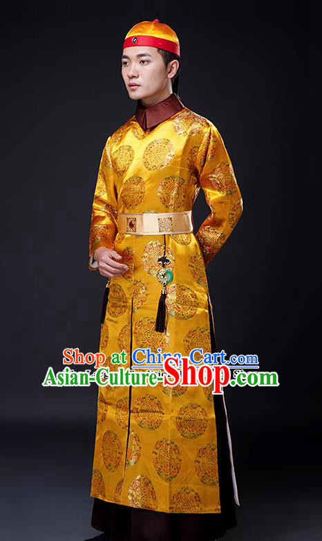 Traditional Chinese Ancient Qing Dynasty Drama Emperor Costumes and Hat for Men