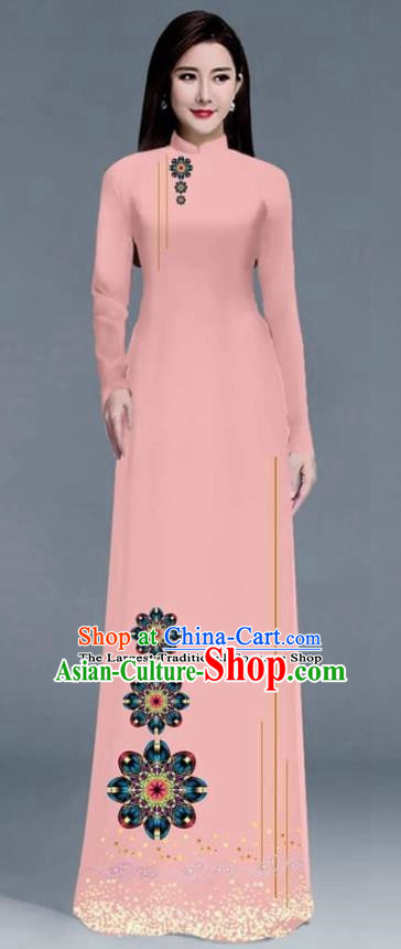 Asian Traditional Vietnam Ao Dai Costume Vietnamese Bride Pink Cheongsam for Women