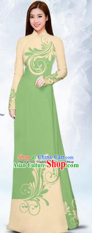 Asian Traditional Vietnam Female Costume Vietnamese Bride Green Ao Dai Cheongsam for Women