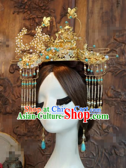 Chinese Ancient Hair Jewelry Accessories Queen Phoenix Coronet Tassel Hairpins Headdress for Women