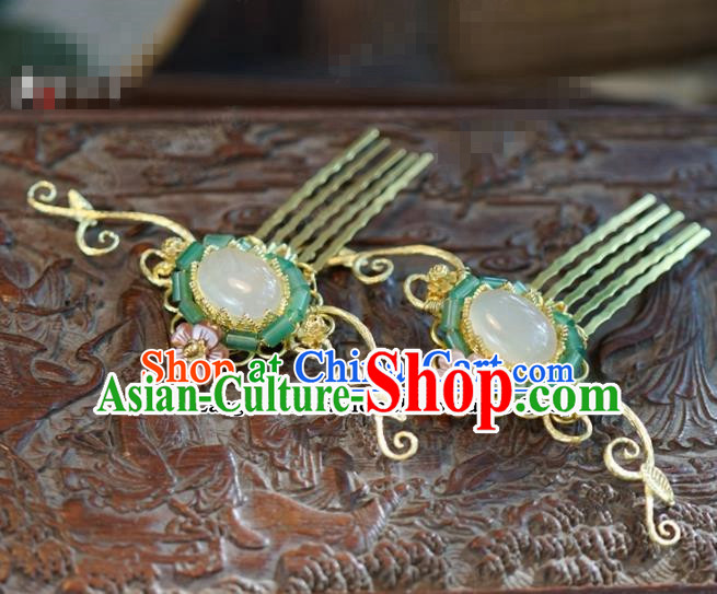 Chinese Ancient Wedding Hair Jewelry Accessories Queen Jade Hair Comb Hairpins for Women