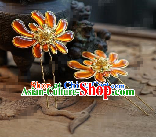 Chinese Ancient Wedding Hair Jewelry Accessories Queen Chrysanthemum Hairpins for Women