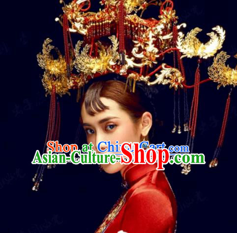 Chinese Ancient Wedding Queen Luxurious Phoenix Coronet Palace Hair Jewelry Accessories Hairpins for Women