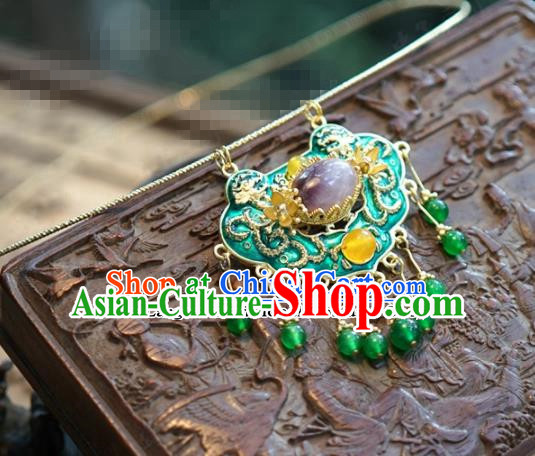 chinese Traditional Palace Cloisonne Necklace Ancient Bride Hanfu Jewelry Accessories for Women