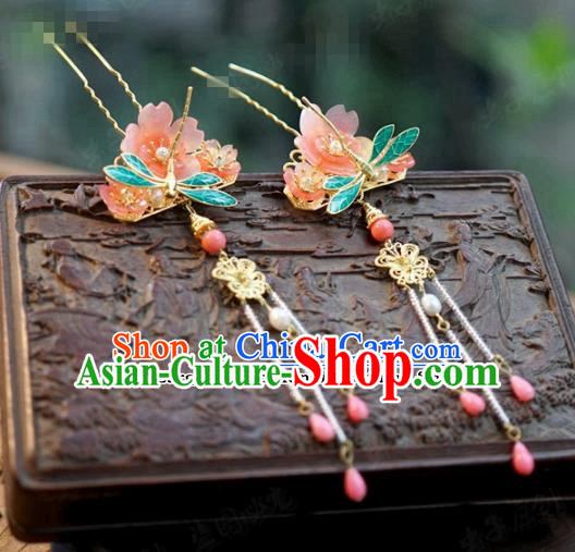 Chinese Ancient Wedding Queen Hair Jewelry Accessories Dragonfly Tassel Hairpins for Women