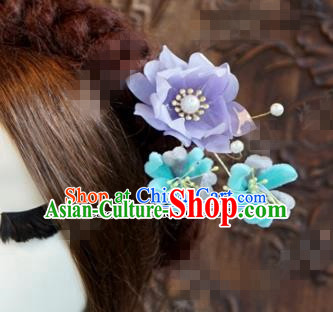 Chinese Ancient Wedding Queen Hair Jewelry Accessories Purple Lotus Hairpins for Women