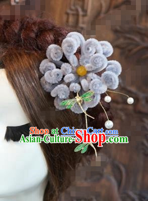 Chinese Ancient Wedding Queen Hair Jewelry Accessories Purple Chrysanthemum Hairpins for Women