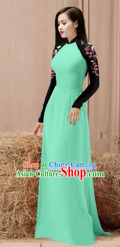 Vietnam Traditional Costume Green Ao Dai Qipao Dress Vietnamese Cheongsam for Women