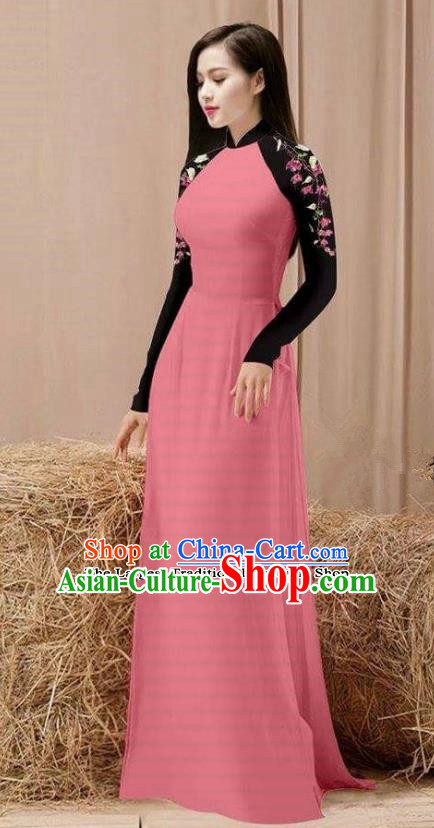 Vietnam Traditional Costume Pink Ao Dai Qipao Dress Vietnamese Cheongsam for Women