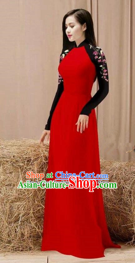 Vietnam Traditional Costume Red Ao Dai Qipao Dress Vietnamese Cheongsam for Women