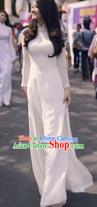 Vietnam Traditional Female Costume Vietnamese Bride White Ao Dai Qipao Dress Cheongsam for Women