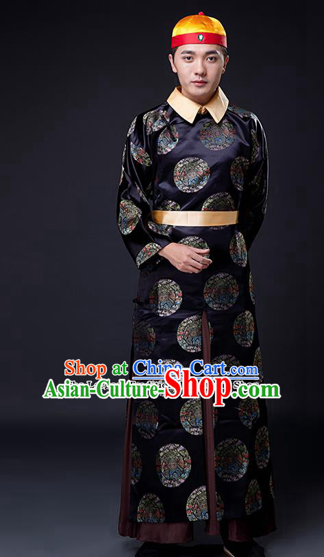 Traditional Chinese Ancient Drama Costumes Qing Dynasty Manchu Emperor Clothing and Hat for Men