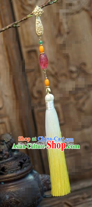 Chinese Traditional Palace Yellow Tassel Brooch Ancient Bride Hanfu Breastpin Jewelry Accessories for Women