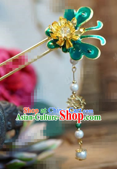 Chinese Ancient Wedding Hair Jewelry Accessories Palace Green Butterfly Hairpins for Women