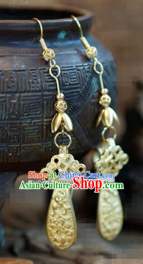 Chinese Traditional Palace Golden Earrings Ancient Bride Hanfu Jewelry Accessories for Women