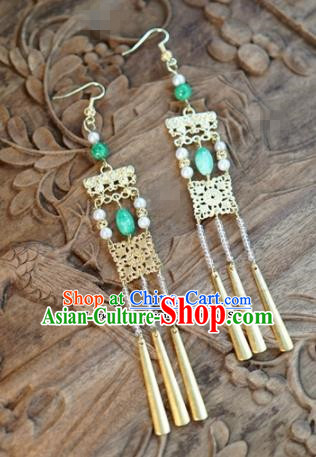 Chinese Traditional Palace Jade Earrings Ancient Bride Hanfu Jewelry Accessories for Women