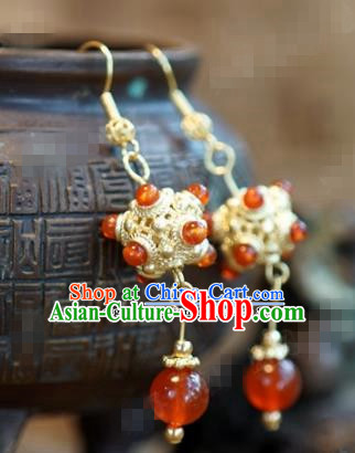 Chinese Traditional Palace Agate Earrings Ancient Bride Hanfu Jewelry Accessories for Women