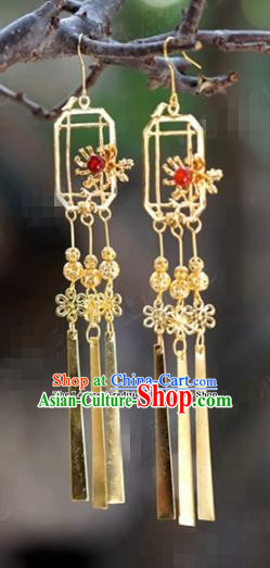 Chinese Traditional Wedding Golden Earrings Ancient Bride Hanfu Jewelry Accessories for Women