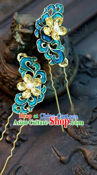 Chinese Ancient Bride Hair Accessories Wedding Palace Blueing Hair Clip Hairpins for Women