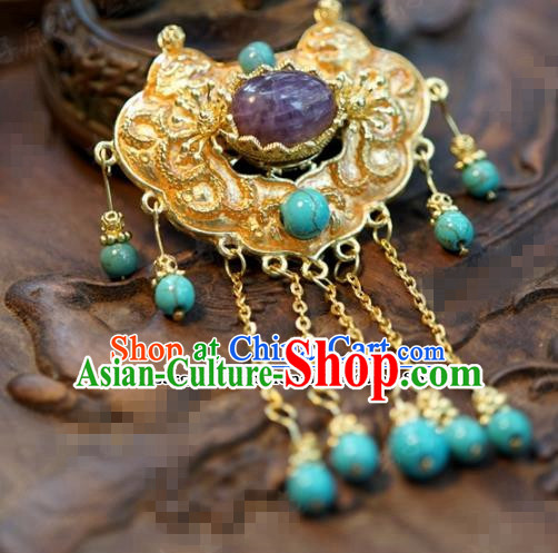 Chinese Traditional Wedding Hanfu Purple Crystal Brooch Ancient Bride Palace Jewelry Accessories for Women